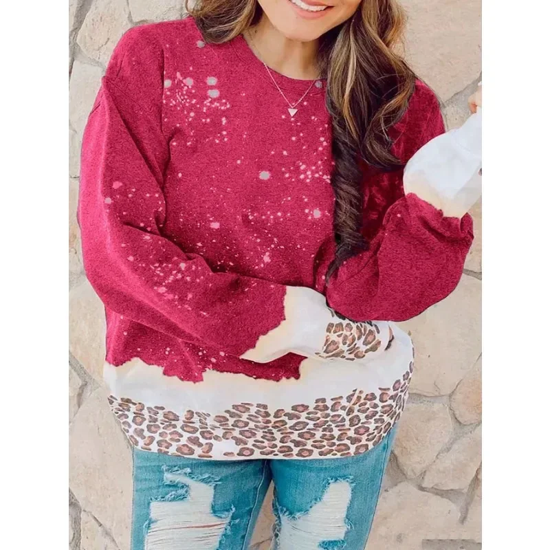 

Плюс размер 1XL-5XL, женская осенняя новая повседневная толстовка с круглым вырезом и принтом, повседневная толстовка с длинными рукавами