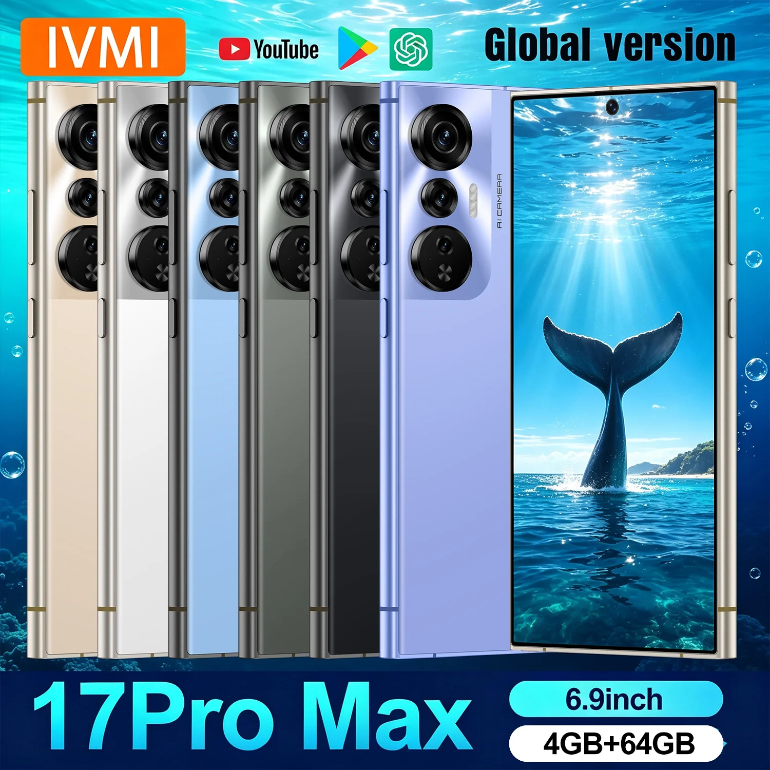 IVMI Global Smartphone 17Pro Max 4GB+64GB Face ID Dual SIM Android 6.9