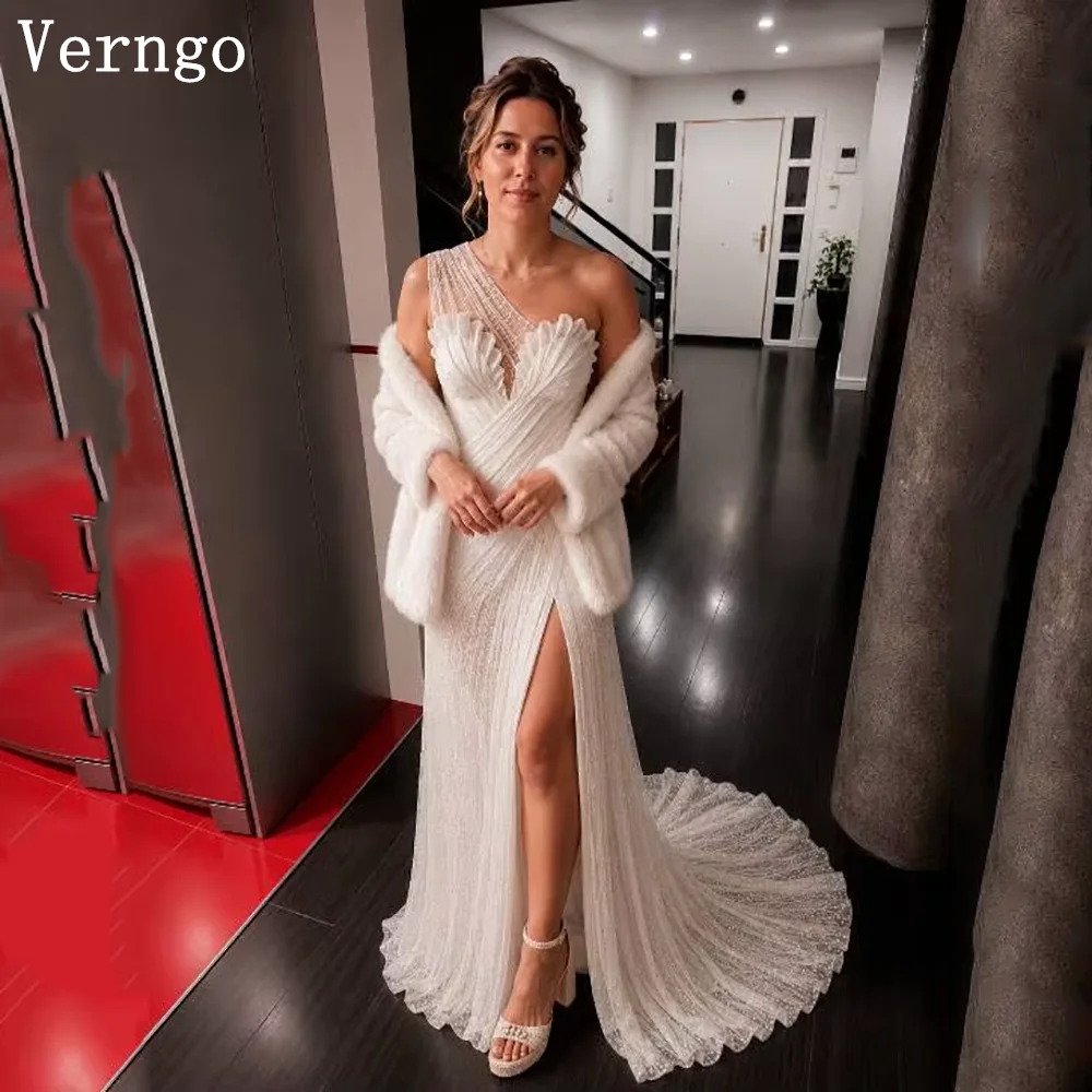Verngo Luxury Lace Civil Wedding Dress One Shoulder Mermaid Bridal Gowns Women Elegant Side Slit Wedding Dress Customized
