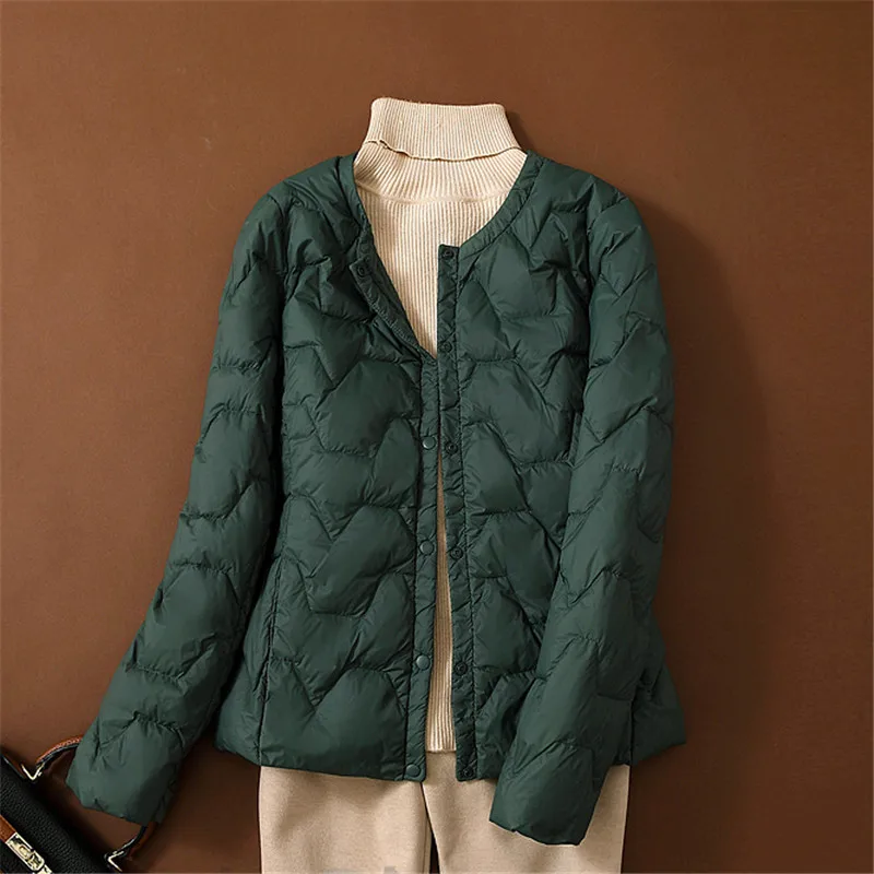 Ultra Light White Duck Down Jacket Autumn Winter Women O Neck Single-breasted Down Coat Female Lingge Short Warm Outwear Parkas