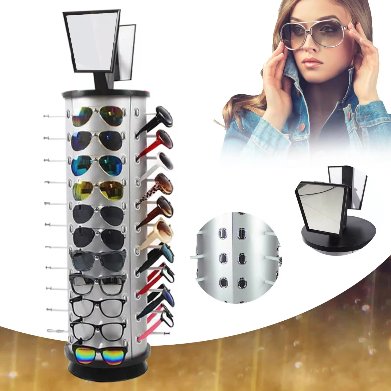 

New 44 Pairs Commercial Glasses Display Rotating Sunglasses Rack Glasses Spinning Shelf Holder