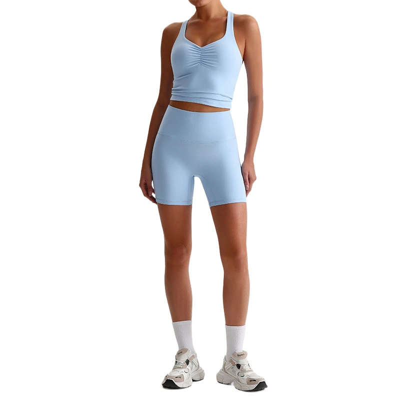 

Mermaid Curve New Solid Color Naked Tight Shorts suit Beauty Back Bra Outdoor Sports plus size Yoga Clothes suit Women