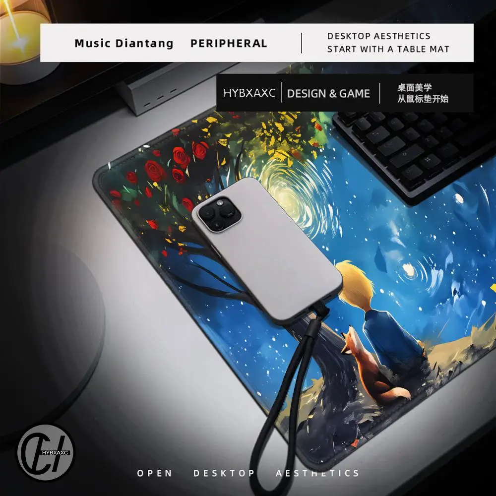 Dreamy star galaxy Prince desk mat, artistic thick mousepad, large non‑slip wear‑resistant mat for laptop desktop