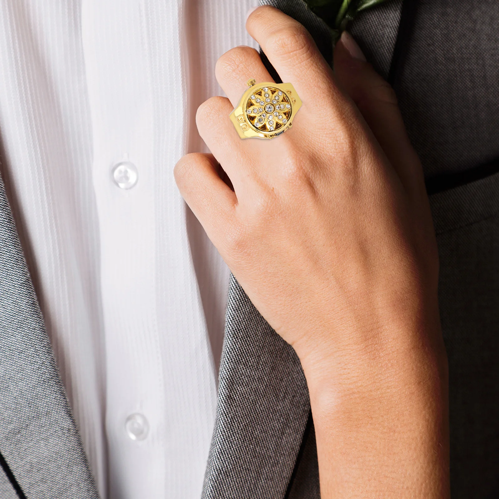 

2Pcs Stylish Ring Watch Exquisite Craftsmanship Safe Durable Practical Decorative Watch for Women Unique Design