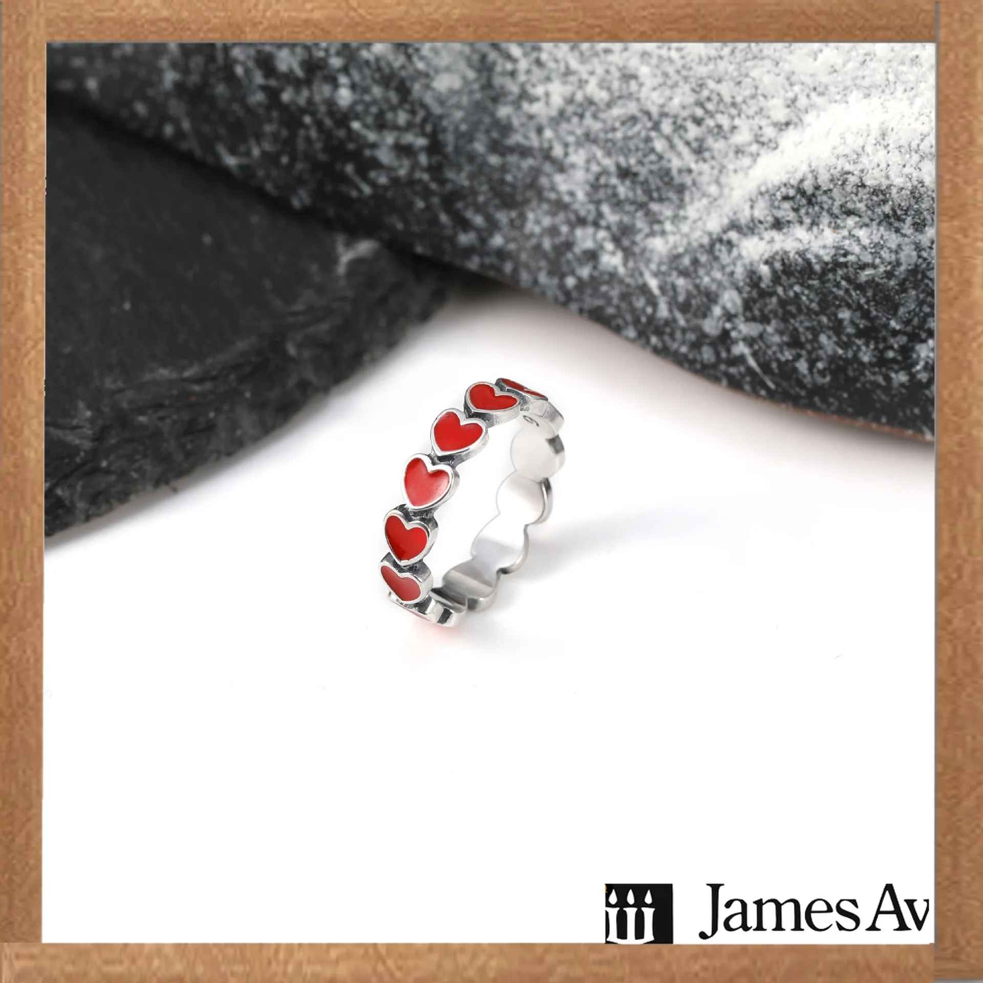 S925 Silver Red Enamel Full‑Heart Band Ring  Connected Red Heart Finger Ring Romantic Stackable Daily Jewelry Gift for Allgender