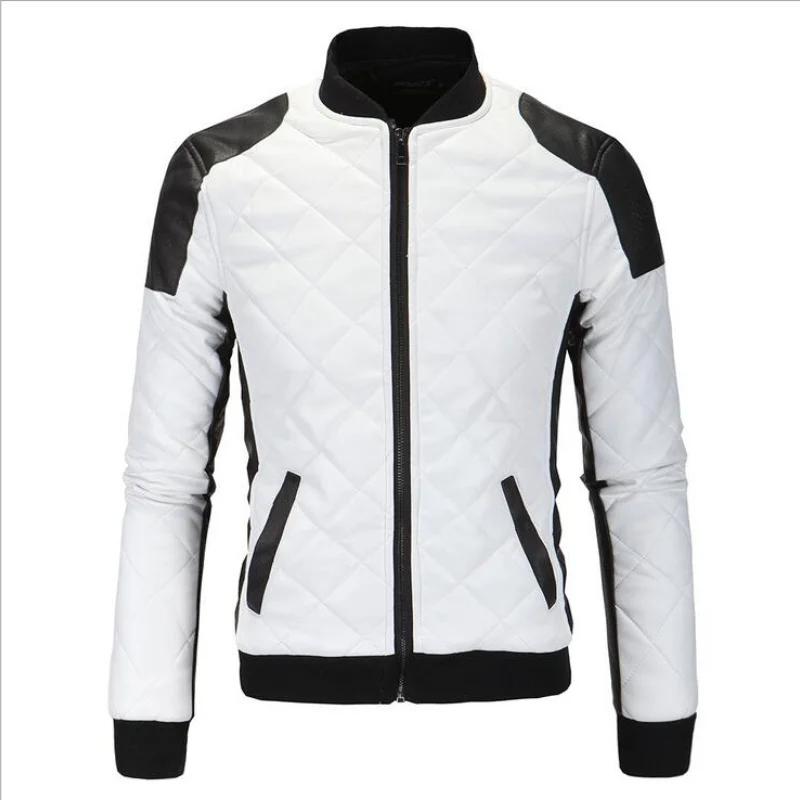 

New Men Winter Leather Coat Black and White Stitching Thick Warm Jacket Plus Size Mens Clothing M-5XL