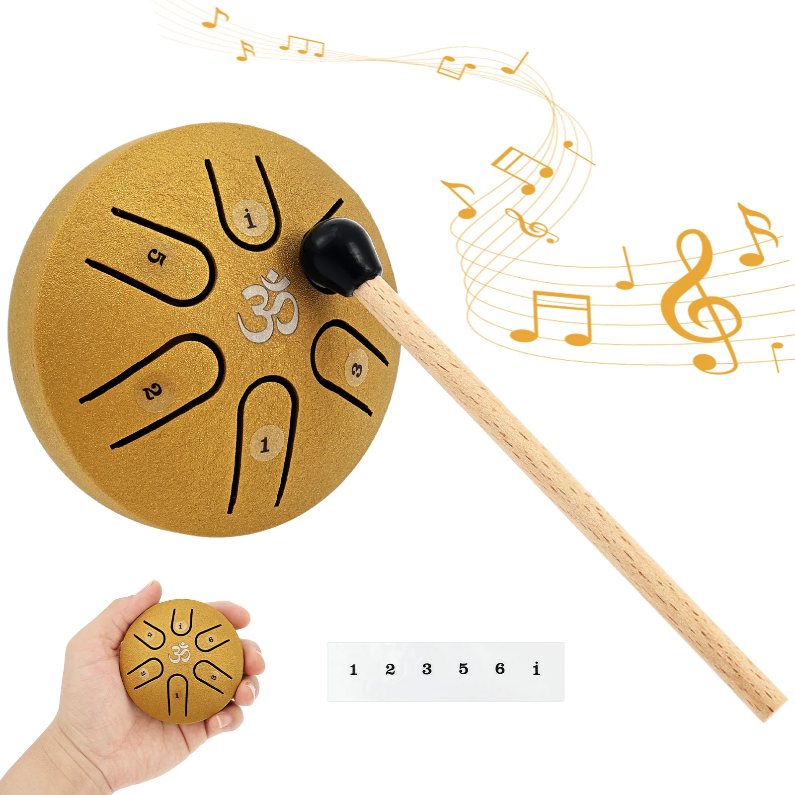 3 Inches 6 Tones Steel Tongue Drum Outdoors Rain Drums Instrument Mini Hand Drum Ethereal Drums Sticks Percussion Accessories