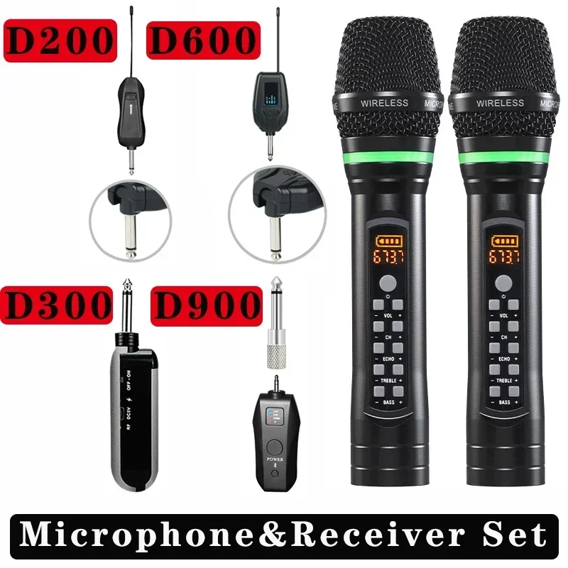 

Wireless Microphone & Receiver Set Handheld 2 Channel UHF Dynamic Micro Phone for Karaoke Wedding Party Band Church Performance