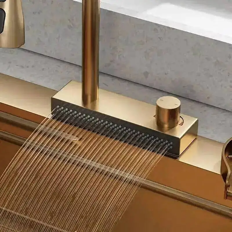 with Thickened Kitchen Modern Minimalist Sinks Sinks Basket for Beige Home Personalized Metal Smart Kitchen Sink Gold for Hotel