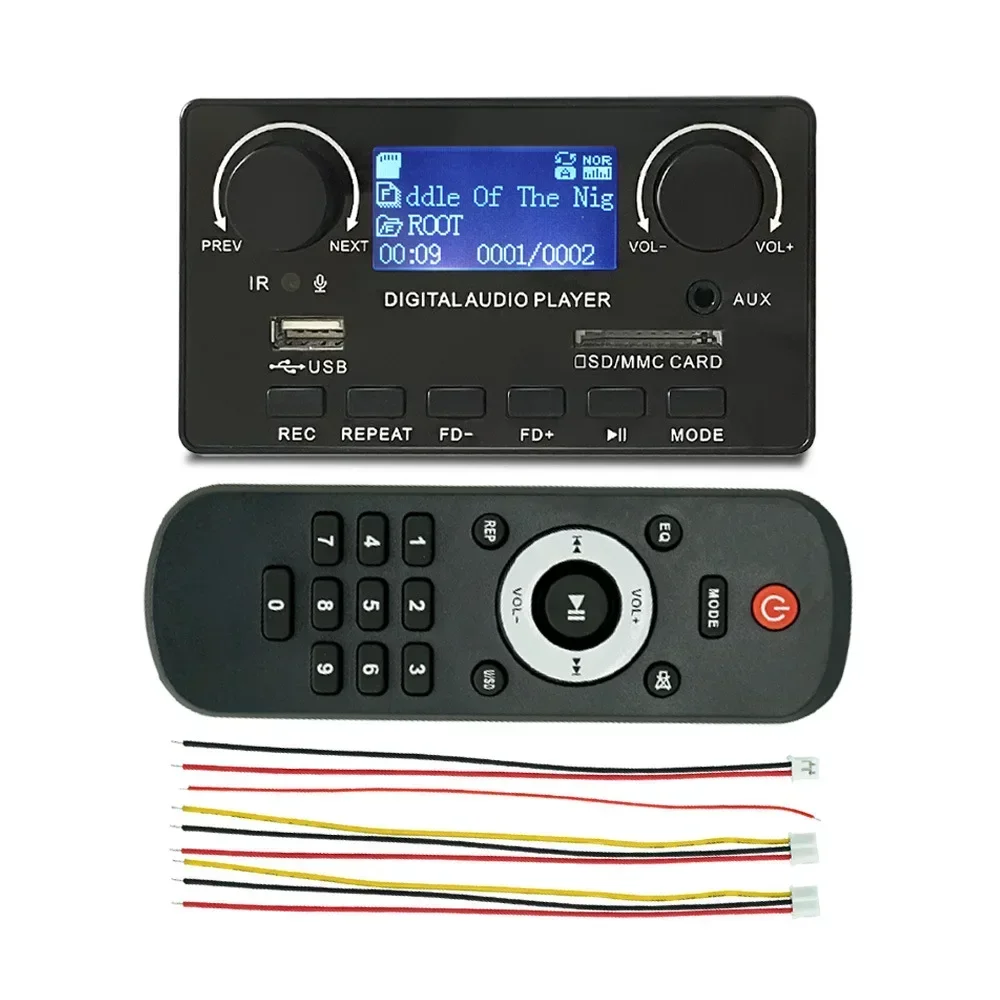 Placa decodificadora Bluetooth MP3 de 12V, decodificador de pantalla LCD con letras, WMA, WAV, FLAC, APE, grabación FM, decodificación USB para amplificador de Audio