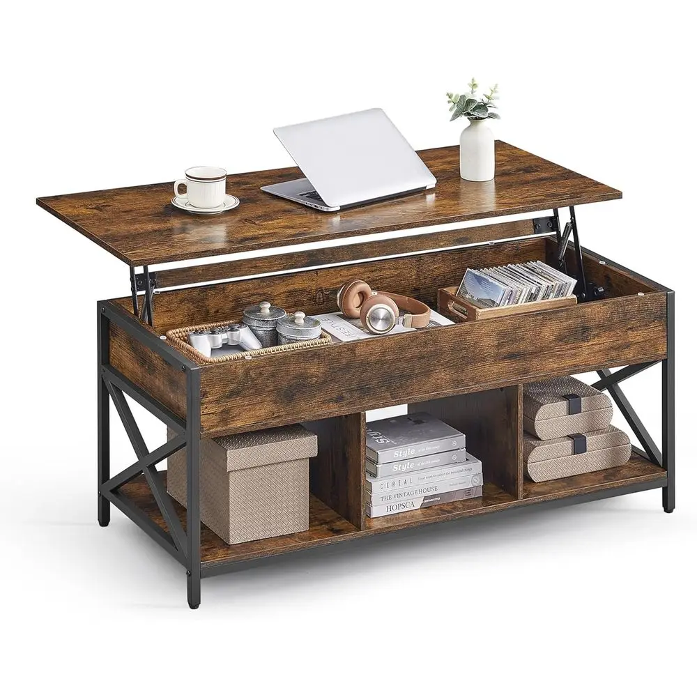 

Журнальный столик в деревенском стиле, коричнево-черный, с откидной столешницей и местом для хранения, 19,7 x 47,2 x 19,3-24,4, для гостиных и офисов