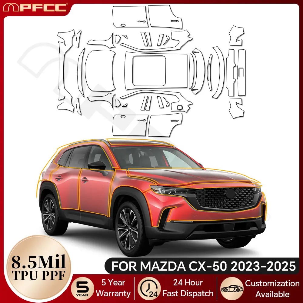

For Mazda CX50 CX-50 2023-2025 8.5Mil TPU Paint Protection Film Pre-cut PPF Car Body Anti-Scratch Clear Kit Invisible Resistant