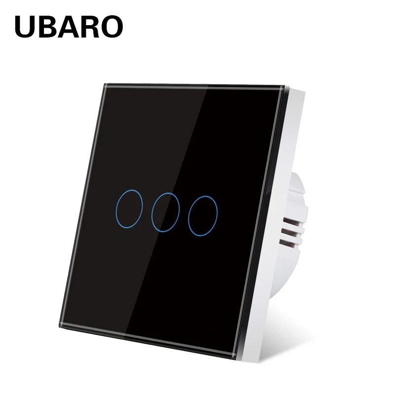 UBARO-Interruptor táctil de pared para mejorar el hogar, pulsador de 3 entradas estándar europeo de 220V, luz de fondo LED azul, Interruptor de