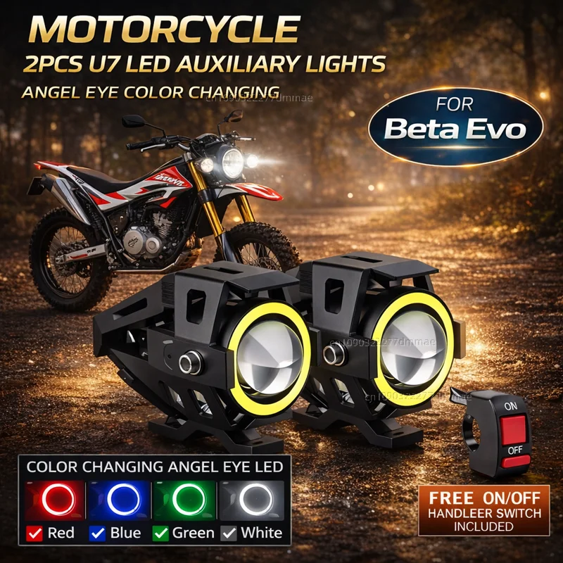 Waterproof Motorcycle LED Headlight 3000LMW U7 Motorbike LED Driving Fog Spot Light with Switch For Buell 1125R 1125CR XB12R