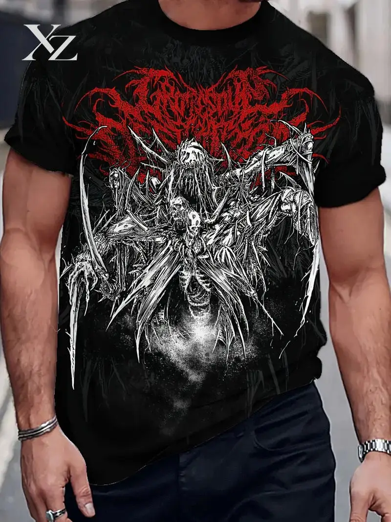 Hot Sale 3D Print Horror Death Satan Pattern T-Shirts for Men Women Street Trend Summer Oversized Short Sleeve Tops High
