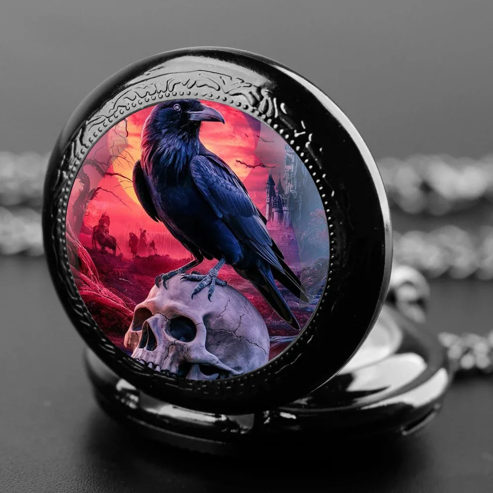 الجمجمة النسر الرسم خمر ساعة جيب كوارتز النساء الرجال المجوهرات والاكسسوارات قلادة سلسلة ساعة الساعات هدية فريدة من نوعها #1