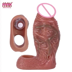 FAAK Large Silicone Penis Sleeve delay Ejacualtion Realistic Dildo Sheath With Anti-drop Ring Sex Toys For Men Cock Enlargement