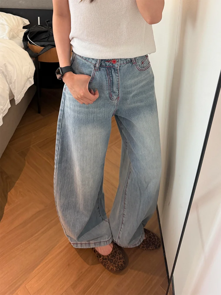 

High Waist Wide Leg Embroidered Denim Jeans Women's Spring Summer New Style Retro Loose Fit Straight Leg Pants