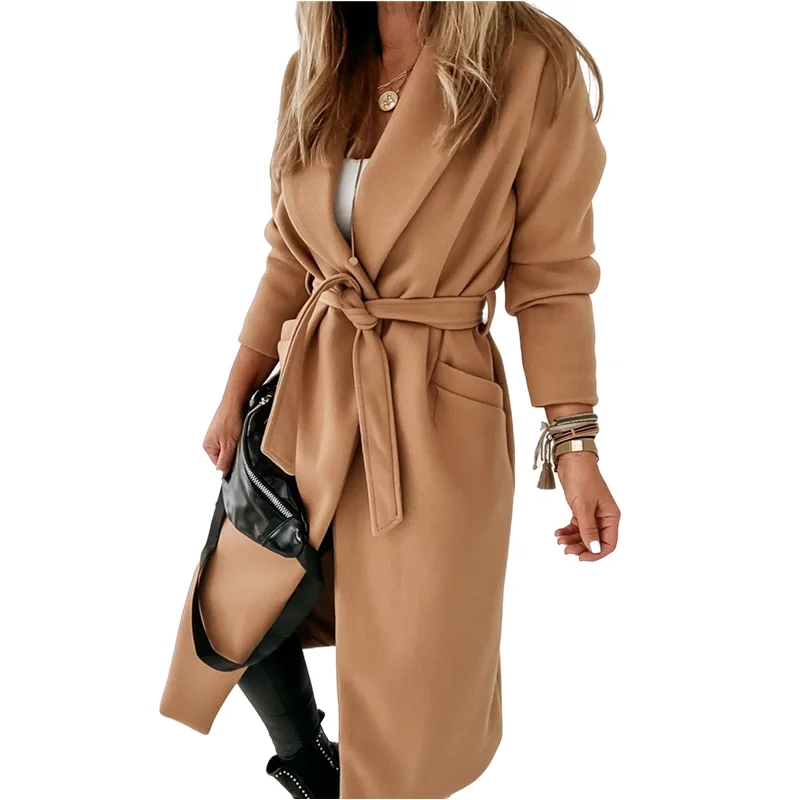 

European Size Women's Long Trench Coat New Winter Lace-Up Jacket Without Lining Fashion Trend Women's Streetwear Clothes S-XXL