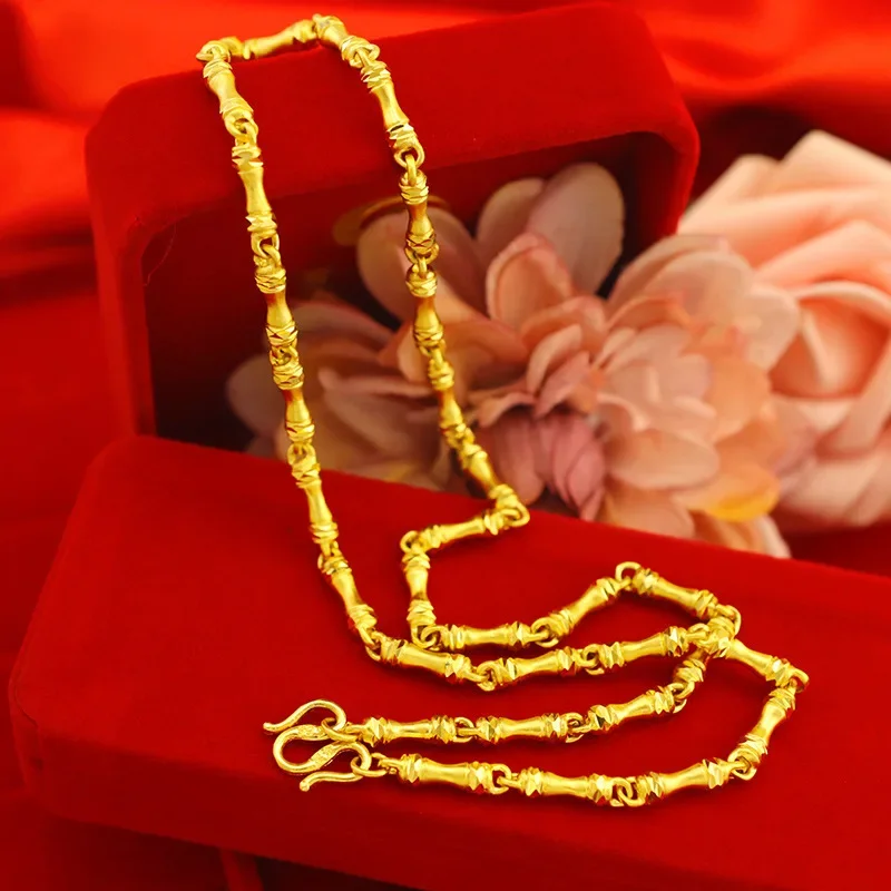 9999 Real Gold 24K Men's Thickened Gold Bamboo Necklace Bone Necklace Gold Jewelry