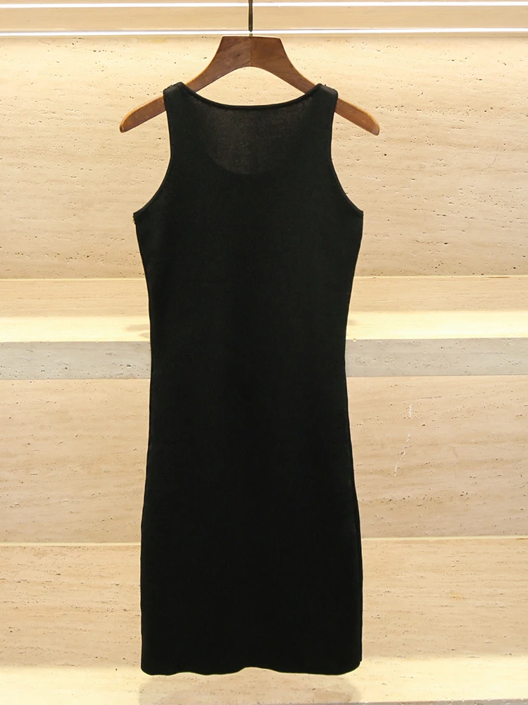 

High-End Women's Knitted Knot Diamond Embellied Svel Vest Dr Heavy Embroidery Wrap around Summer Dr