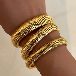 Vintage Gold Color Bangles for Women Chunky Stretch Thick Metal Wide Wristband Bracelets Set Fashion Unisex Jewelry Gifts 2024