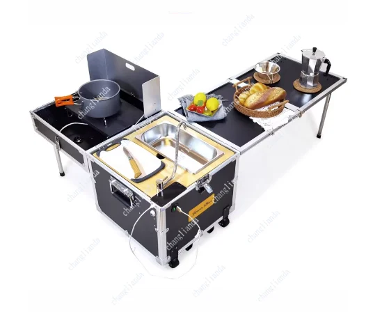 

Мобильная уличная кухня с полным набором функций, компактный кухонный бокс, походная плита, складной стол, для автопутешествий