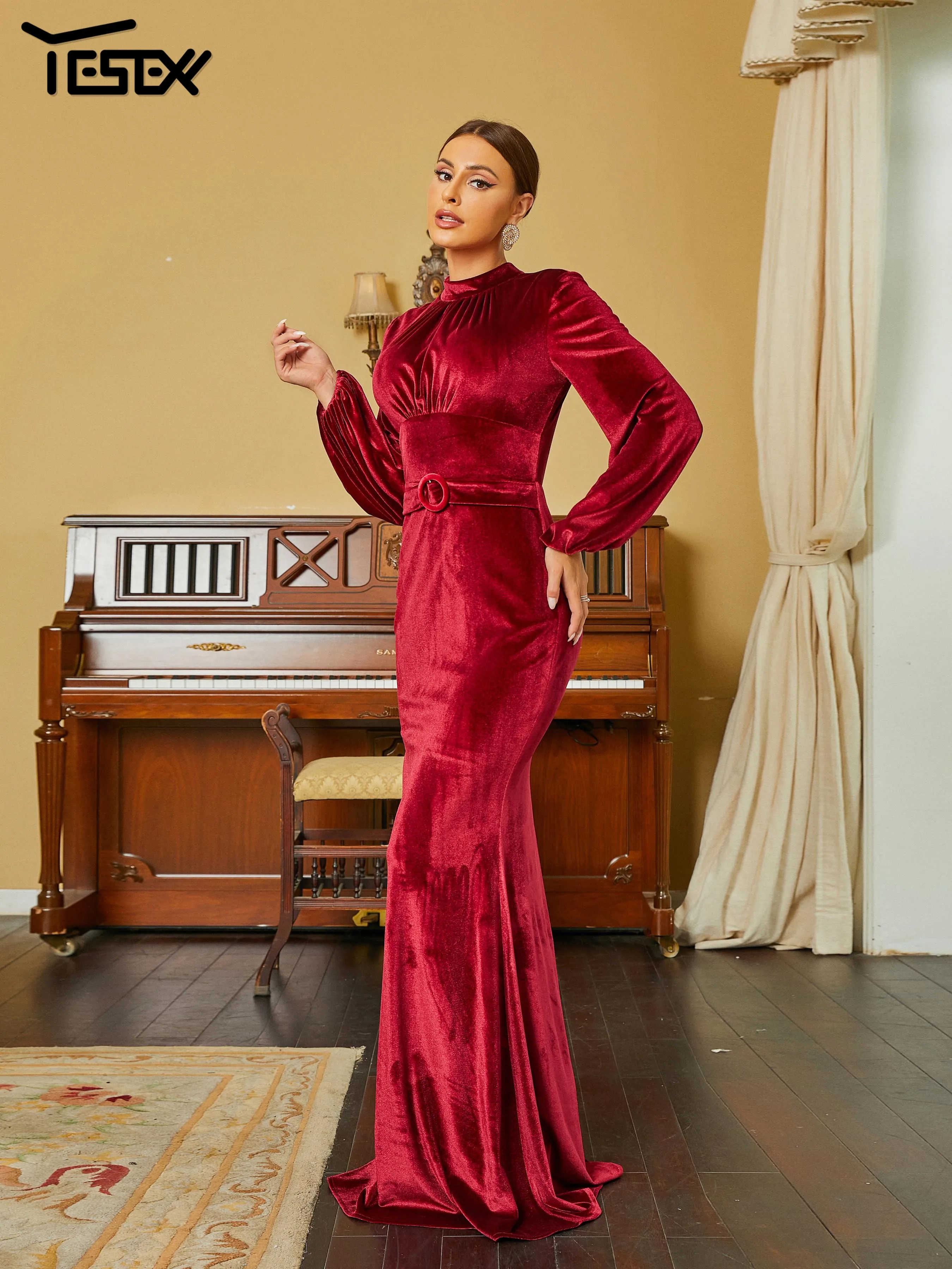 Yesexy Gown Bridesmaid Women Dress Round Neck Burgundy Long Maxi Female Elegant Formal Dresses Party Evening Prom Vestidos