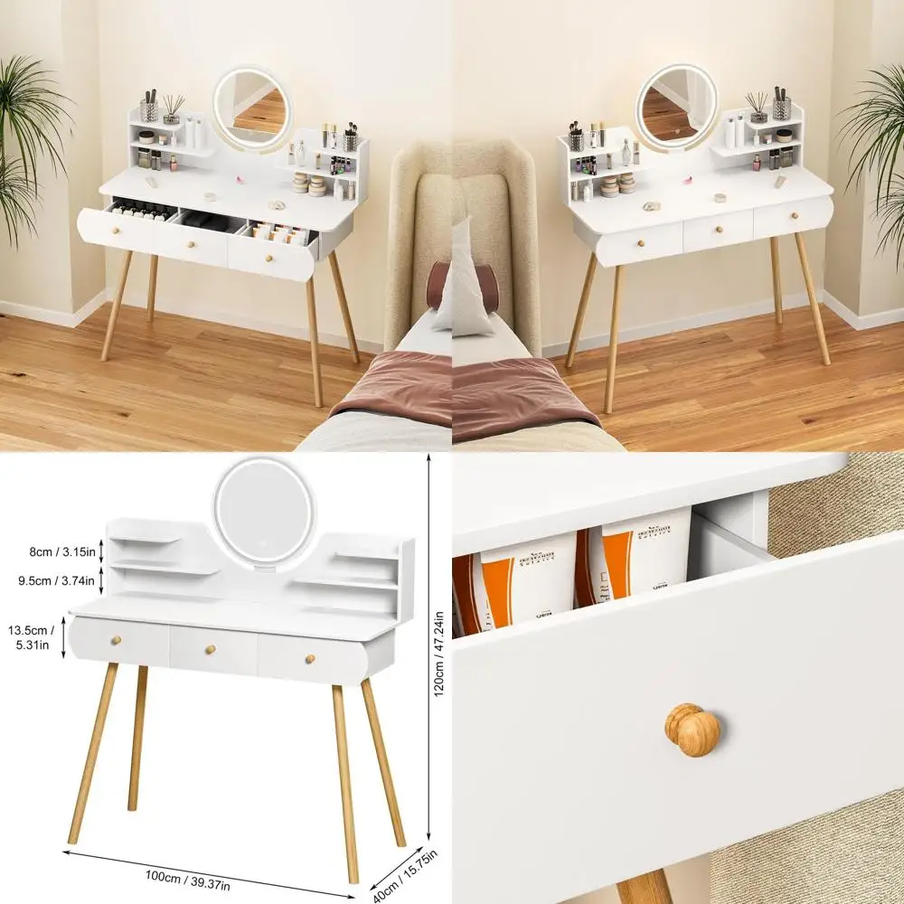 

LED Lighted Makeup Vanity Desk with 4 Drawers and Adjustable Bright White Mirror