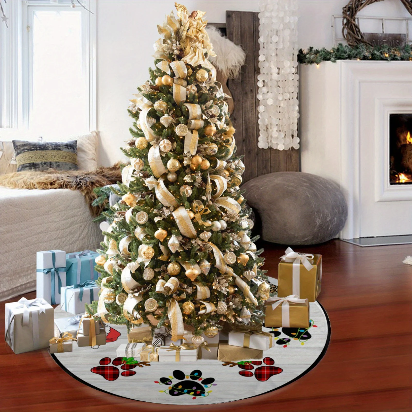 VIKAMA متقلب، تنورة شجرة عيد الميلاد بطبعة الفهد على شكل كلب باو ديكور منزلي، فيبي احتفالي دافئ، للاستخدام الداخلي والخارجي #6