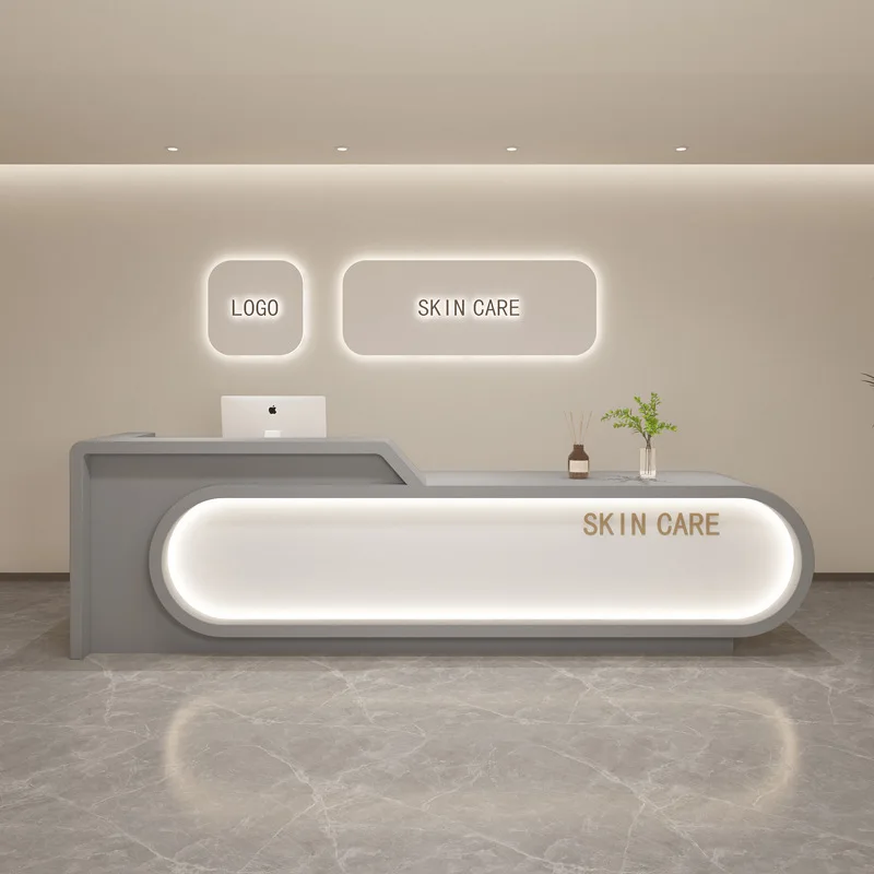 

Легкие роскошные элитные стойки регистрации Стойка регистрации компании Усовершенствованный лакированный офисный стол Офисная мебель Receptie