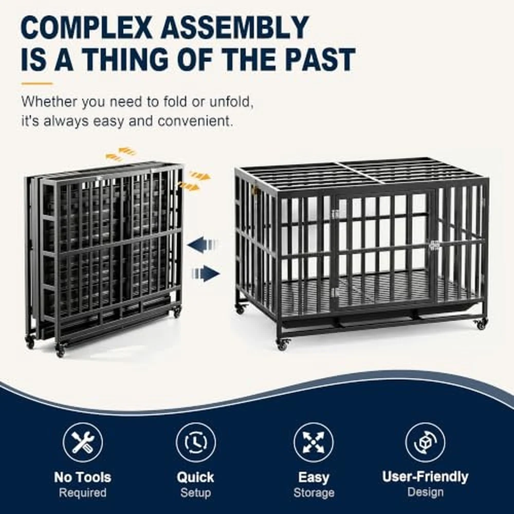 44 Inch Large Dog Crate Upright Fold Design Simple Setup & Easy Transport
