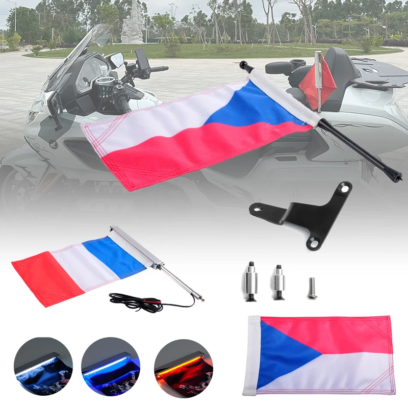 

PANICAL CZ Motorcycle Flags Global Banner Fits For Honda Gold Wing GL1800 2018-2023 Tour Trunk Flag Pole Mount Bracket L R