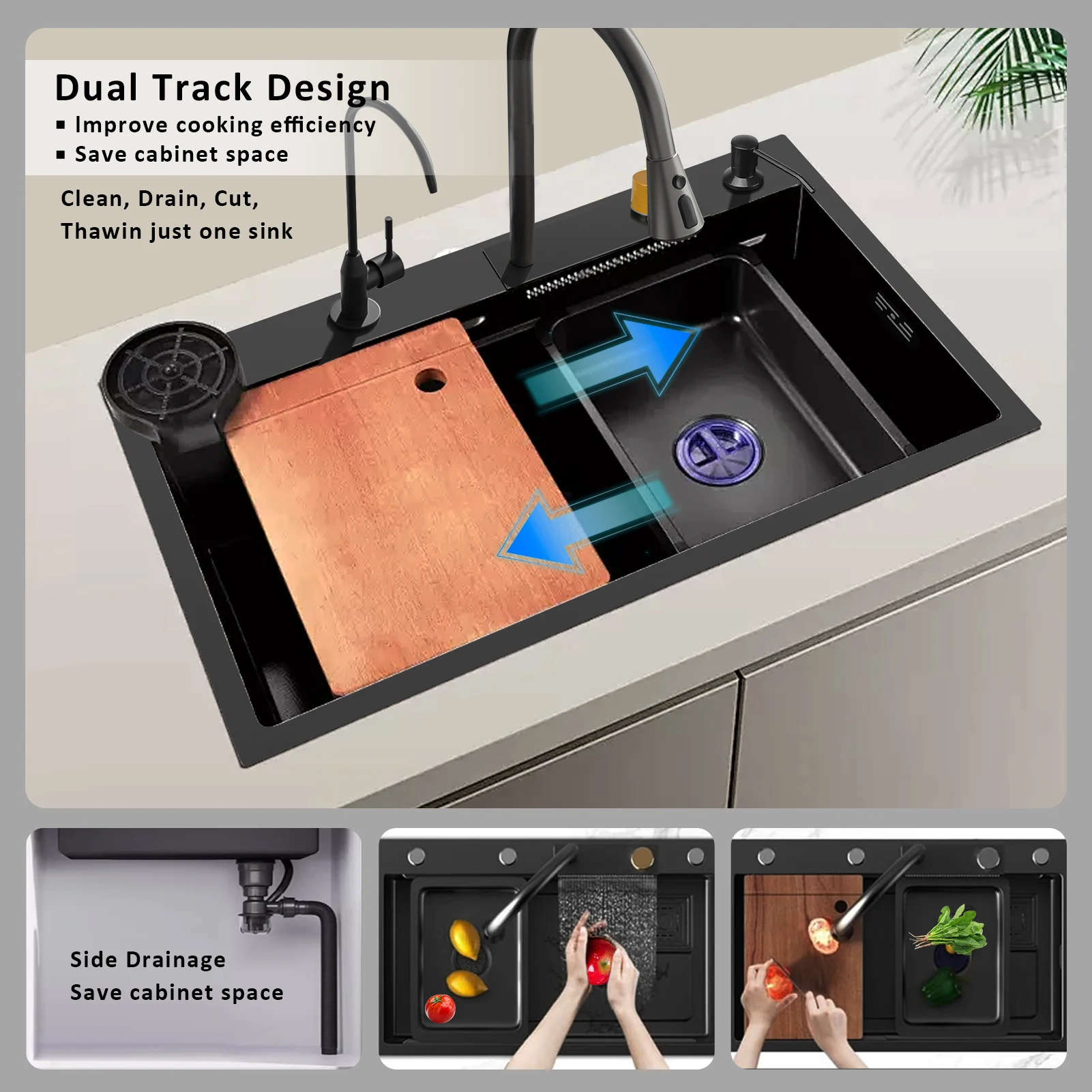 حوض مطبخ احترافي سميك من الفولاذ المقاوم للصدأ بسعة كبيرة وبسيط ومقاوم للصدأ ومقاوم للصدأ للمطبخ المنزلي #2