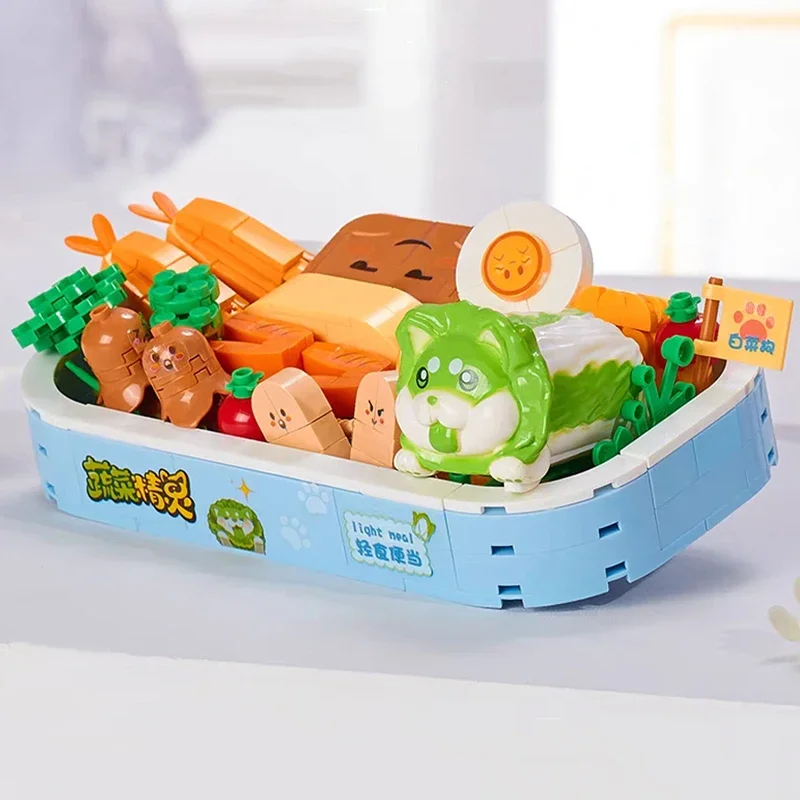 Balody 21105 Cabbage Dog Light Meal Food Bento Egg Sausage Shrimp Corn Model Mini Blocks Bricks Building Toy For Children No Box