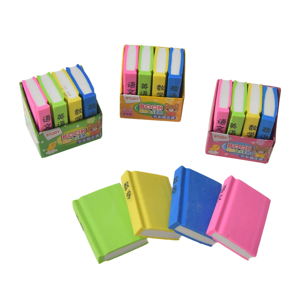12PCS/bag Creative Book Style Pencil Eraser Cute Student Rubber Stationery School Office Supplies