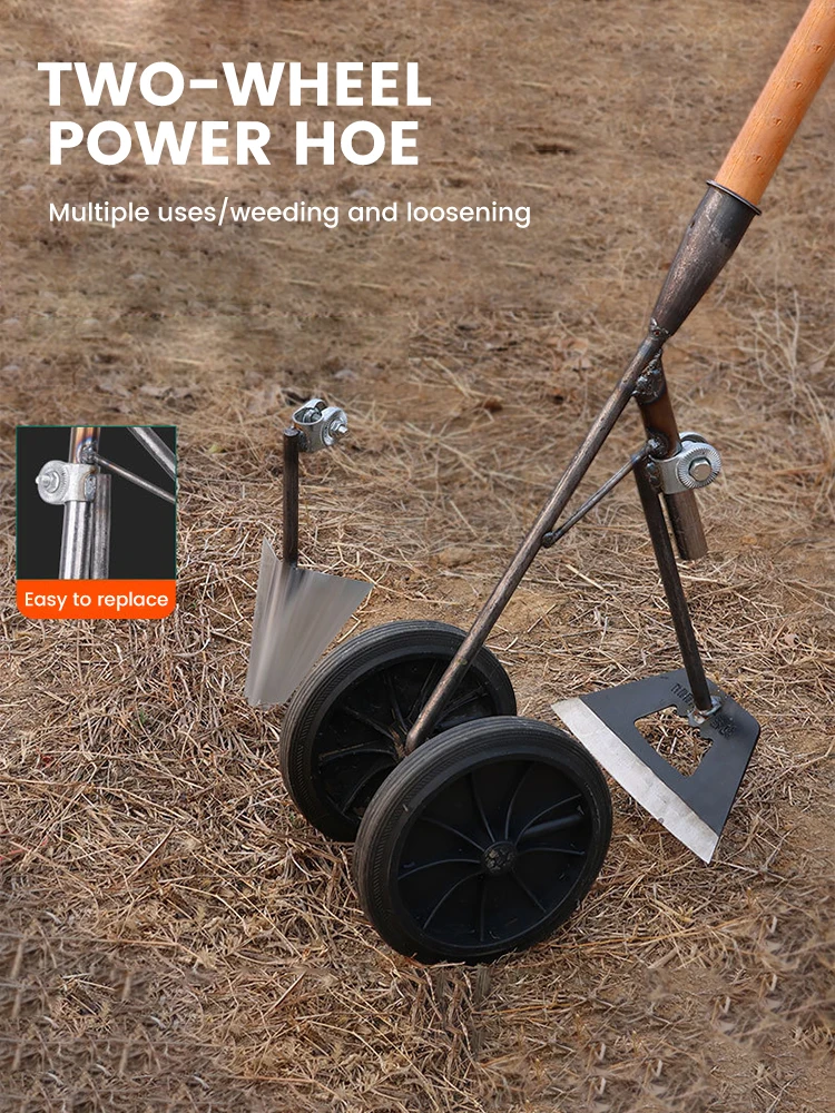 

3in1 Multifunctional 2Wheels Power-assisted Weeding Scarifying Hoe, Ditching and Scarifying Triangular Hoe, Agricultural Tools