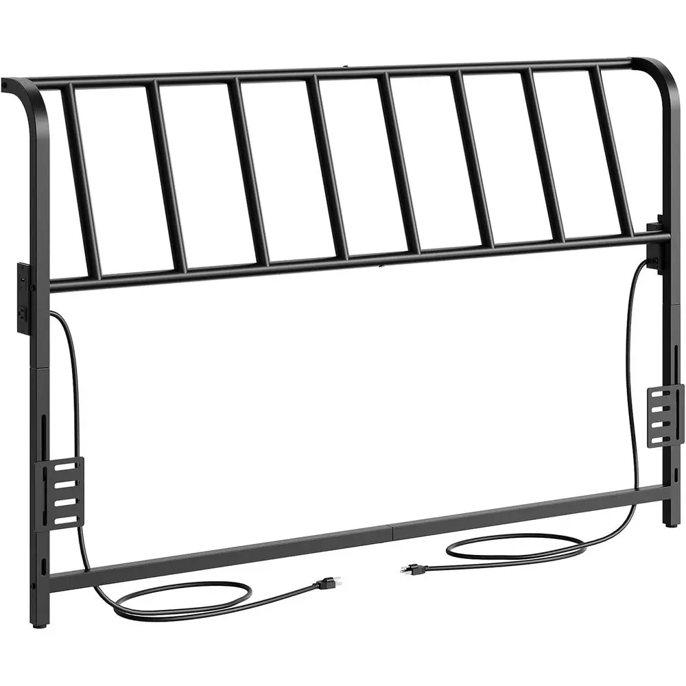 

Black Queen-Size Metal Bed Frame with 2 Power Strips, 95-Degree Reclining Backrest, Easy Assembly