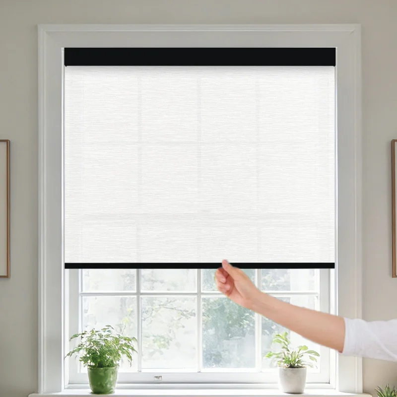 Custom Cordless Roller Blinds Black Valance Texture Waterproof Fabric Free Stop Manual Spring Roller Shades For House Decor