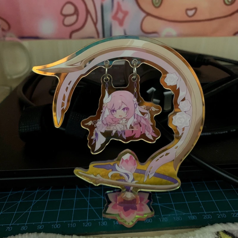 Honkai Impact 3rd Miss Pink Elf Elysia Play on a Swing figura acrílica soporte modelo decoración de escritorio adornos de colección de letreros de pie