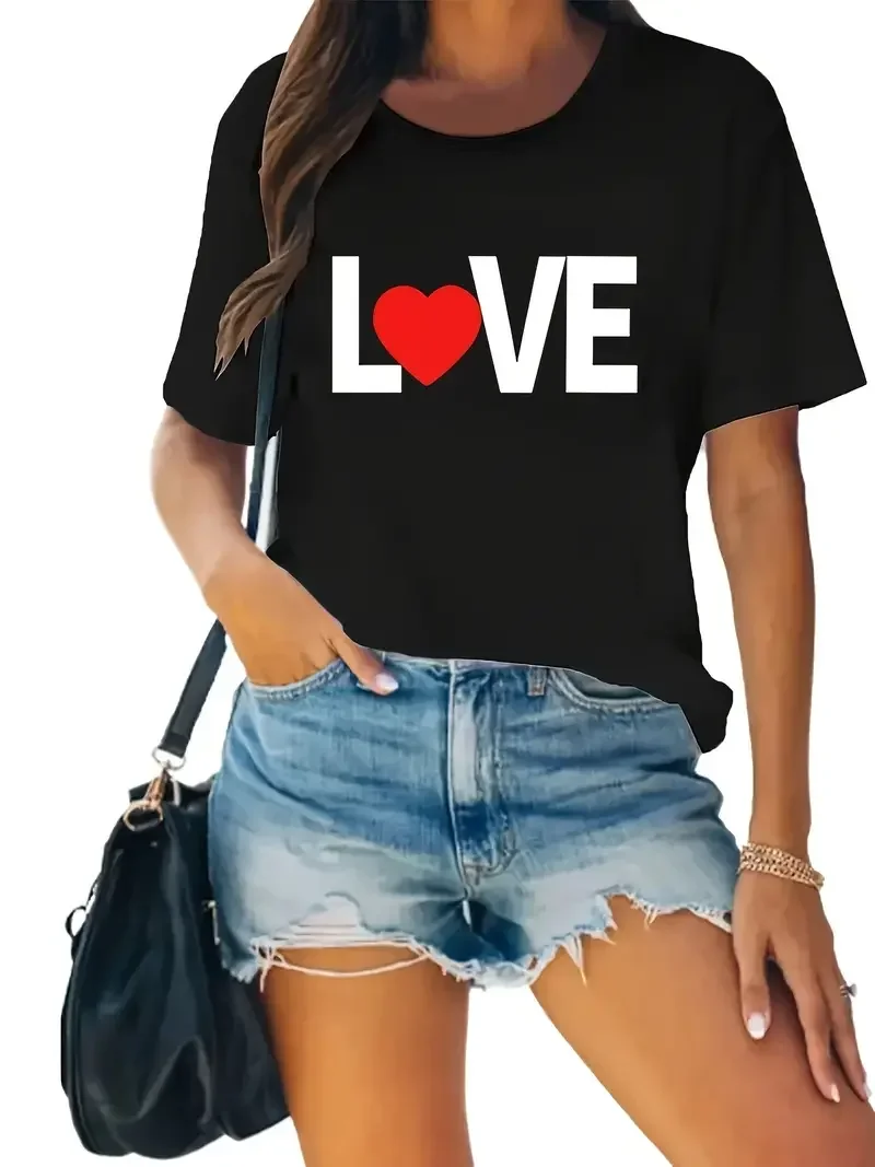 Summer Fashion Short-sleeved T-shirt Top Printed O Collar Casual T-shirt Women's Clothing Love Warm Women's T-shirt