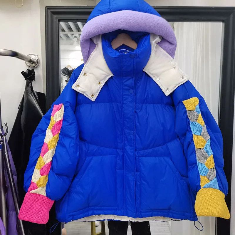 2022 New Winter Women Fashion Patchwork White Duck Down Jacket Female Hooded Warm Thicken Feather Outwear s471