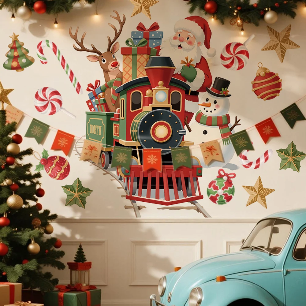 

Christmas Train Wall Sticker Removable PVC Christmas Party Decoration Suitable For Bedroom Nursery Room Festive Home Decoration
