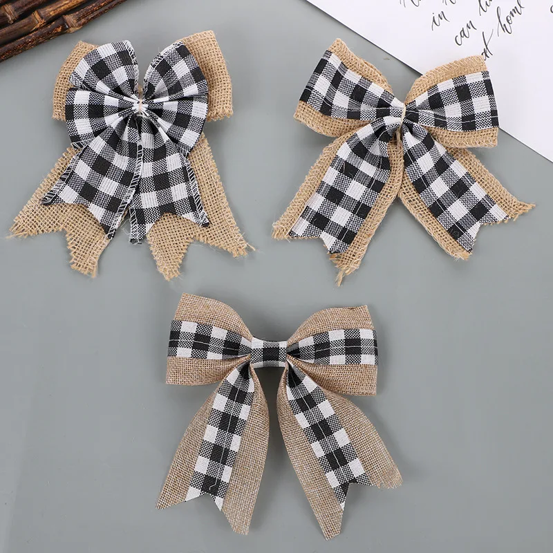 1PC Black And White Checked Bow Tie Material Christmas Decoration Xmas Tree Hanging Bows Accessories