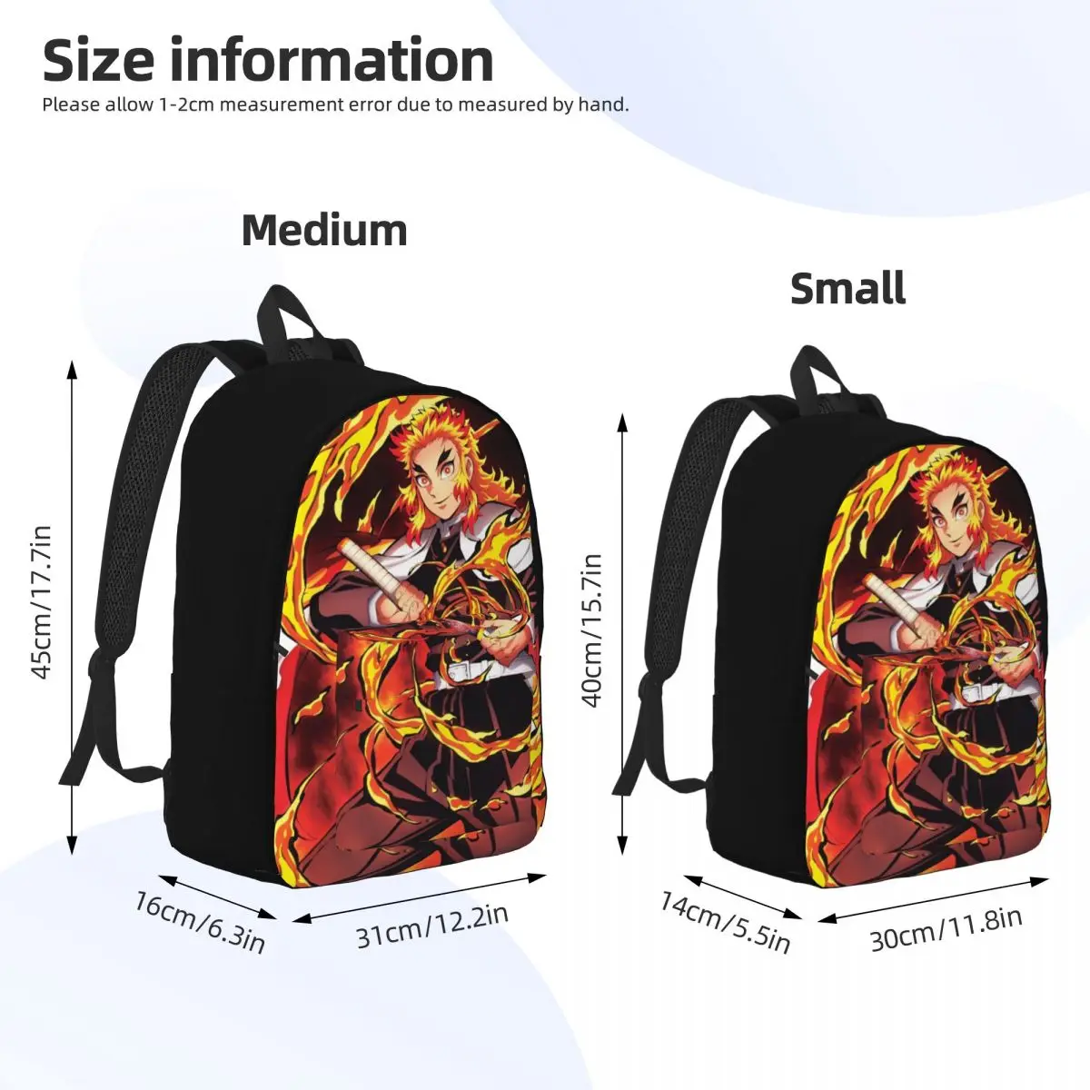 حقيبة ظهر Rengoku Kyoujurou للمراهقين متينة للعمل الطلابي أنيمي مانغا شيطان القاتل Daypack للرجال والنساء حقائب الكمبيوتر المحمول من القماش