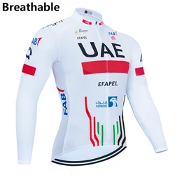 New White Cycling Clothing UAE Cycling Jersey Long Sleeves Summer Bike Maillot Ropa Ciclismo Breathable Bicycle TShirt 3 Pockets