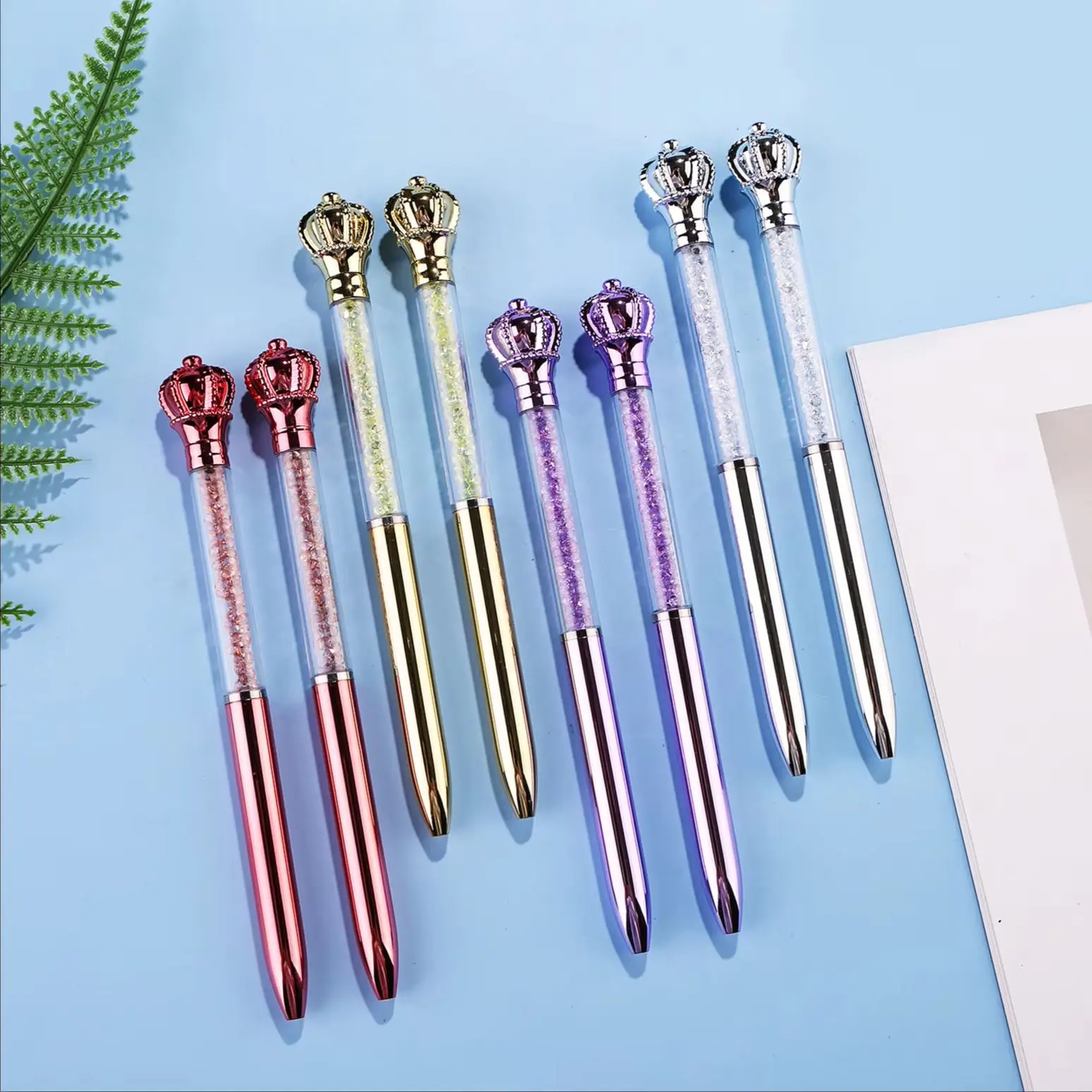 4Pcs/Lot Cute Crystal Crown Ballpoint Pen Blue /Black Ink Office Signature Pens for Writing Student School Supplies Stationery