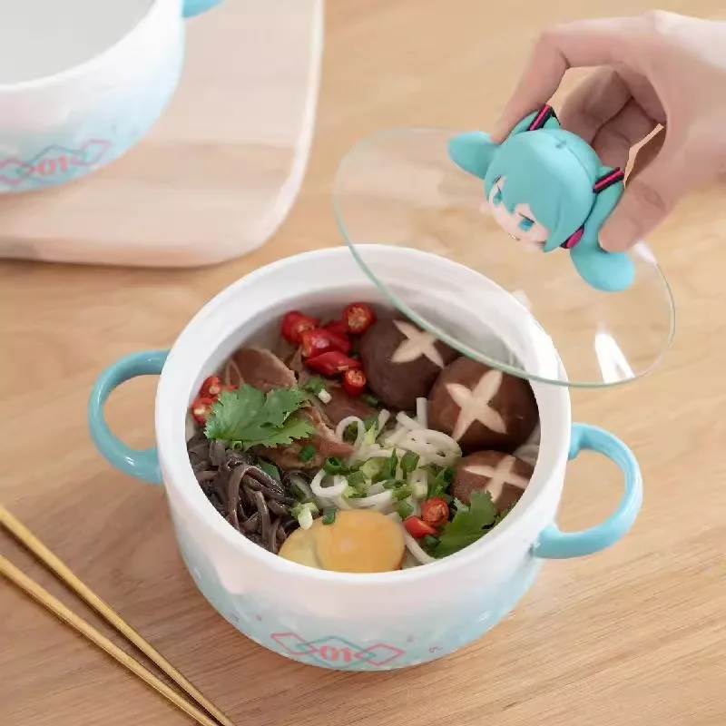 New Hatsune Miku Bowl 750ml Animation Peripheral Cute Cartoon Ceramic Tableware Kawaii Birthday Gift for Friends Size 15x8cm