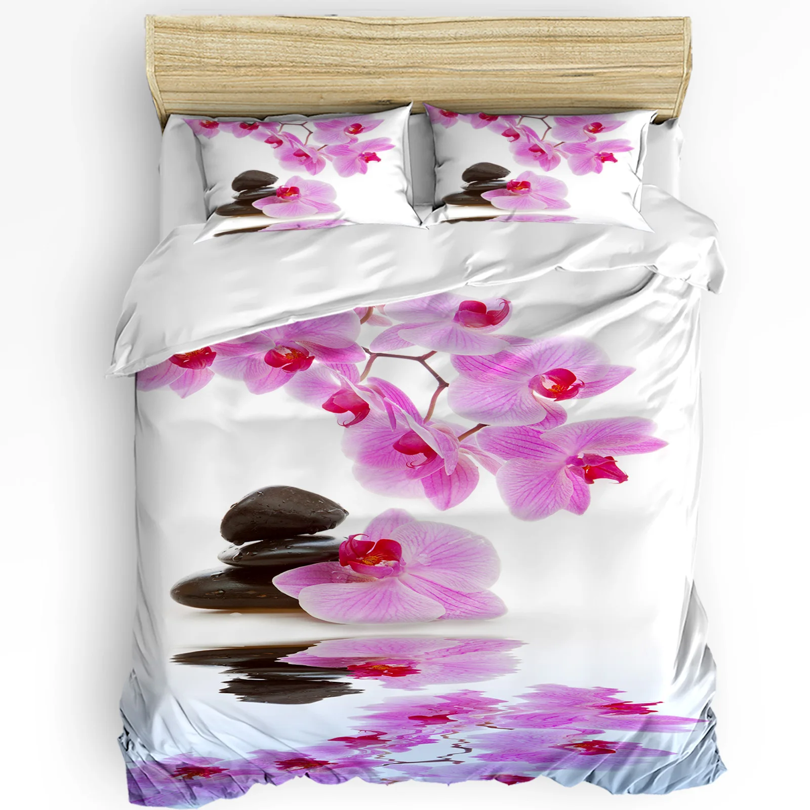 3pcs Bedding Set Flower Stone Pink Orchid Reflection Home Textile Duvet Cover Pillow Case Boy Kid Teen Girl Bedding Covers Set