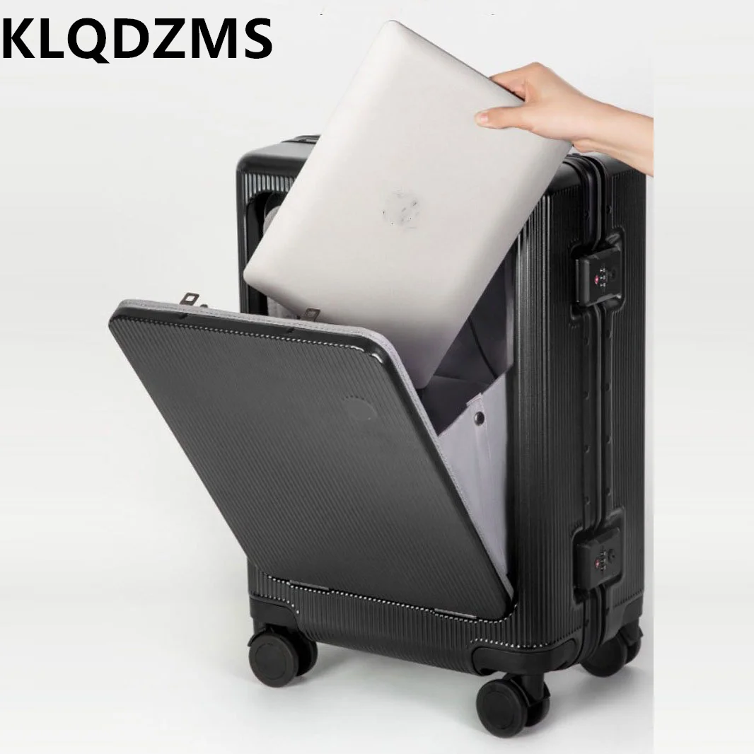 Klqdzms Cabine Koffer Vooropening Laptop Instap Case Usb Oplaadinterface Trolley Case 20 "22" 24 "Aluminium Frame Bagage